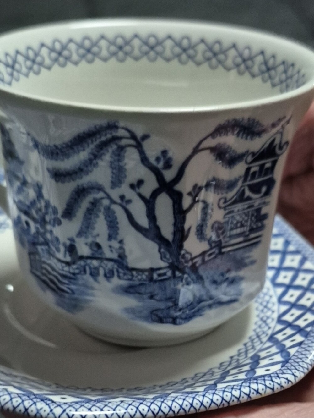 Blue Willow Porcelain Teacup and Saucer - Classic Blue Pattern
